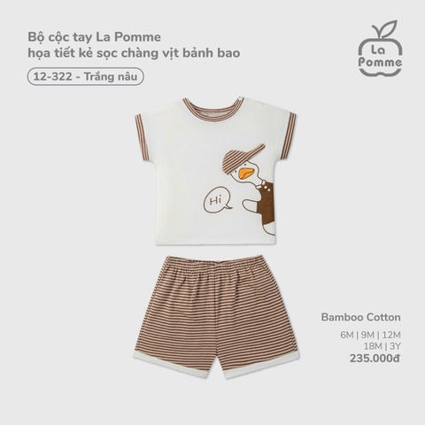 (6M-2Y) LP - Bộ cộc tay La Pomme họa tiết kẻ sọc chàng vịt bảnh bao - Trắng Nâu