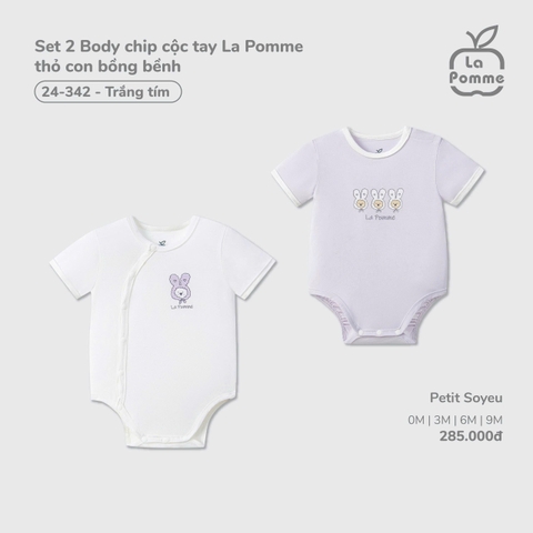 (0M-9M) LP - Set 2 Body chip cộc tay La Pomme thỏ con bồng bềnh - Trắng Tím