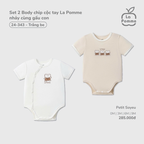 (0M-9M) LP - Set 2 Body chip cộc tay La Pomme nhảy cùng gấu con - Trắng Be