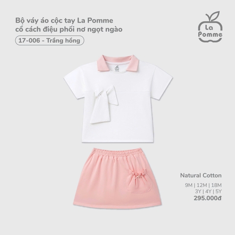 (9M-4Y) LP - Bộ váy áo cộc tay La Pomme cổ cách điệu phối nơ ngọt ngào - Trắng Hồng
