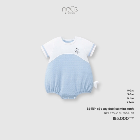 (0M-9M) NOUS - Bộ liền cộc tay đuôi cá màu xanh - 0-3M