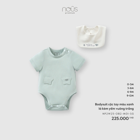 (0M-9M) NOUS - Bodysuit cộc tay màu xanh lá kèm yếm vuông trắng - 0-3M