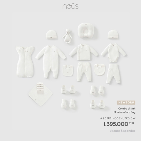 (Newborn) NOUS - Combo đi sinh 19 món màu trắng - Newborn