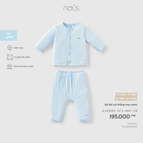 (0M-9M) NOUS - Bộ dài cài thẳng màu xanh - 9-12M