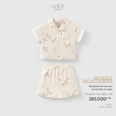 (6M-2Y) NOUS - Bộ pyjama cộc tay màu be họa tiết con ngựa - 18-24M