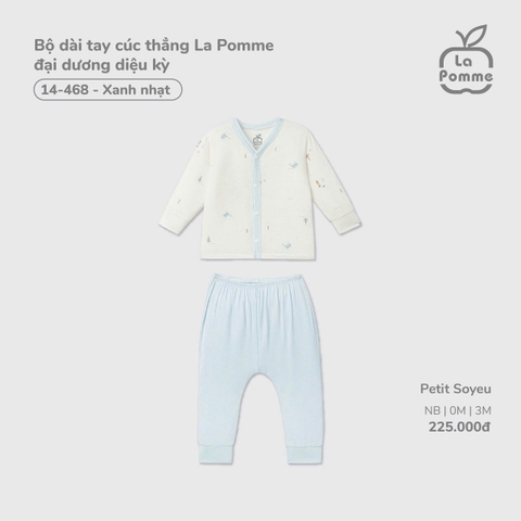 (NB-3M) LP - Bộ dài tay cúc thẳng La Pomme đại dương diệu kỳ - Xanh nhạt