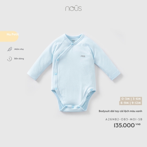(0M-9M) NOUS - Bodysuit dài tay cài lệch màu xanh - 3-6M