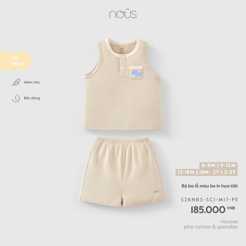 (6M-2Y) NOUS - Bộ ba lỗ màu be in họa tiết - 18-24M