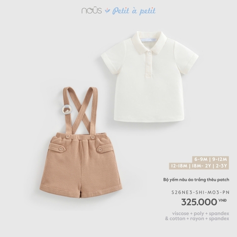(6M-2Y) NOUS - Bộ yếm nâu áo trắng thêu patch - 6-9M