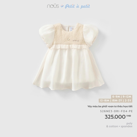 (6M-2Y) NOUS - Váy màu be phối voan tơ thêu họa tiết - 9-12M