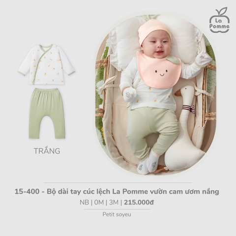 (NB-3M) LP - Bộ dài tay cúc lệch La Pomme vườn cam ươm nắng - Trắng