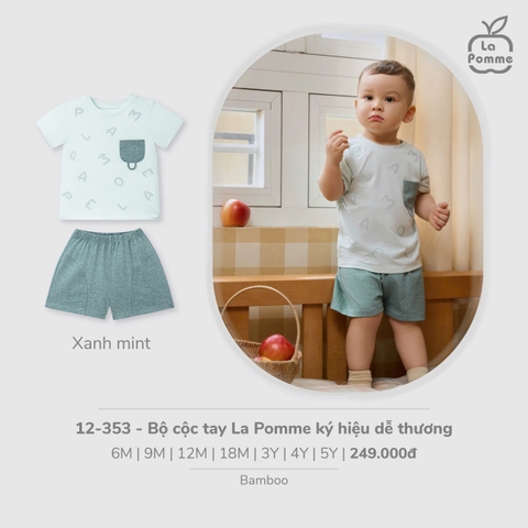(6M-4Y) LP - Bộ cộc tay La Pomme ký hiệu dễ thương - Xanh mint