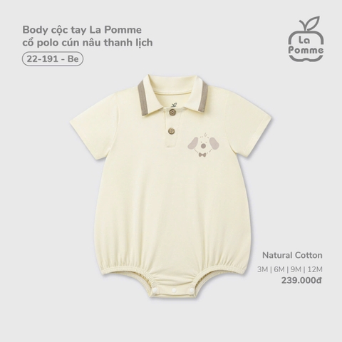 (3M-12M) LP - Body cộc tay La Pomme cổ polo cún nâu thanh lịch - Be