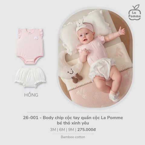 (3M-9M) LP - Body chip cộc tay quần cộc La Pomme bé thỏ xinh yêu - Hồng