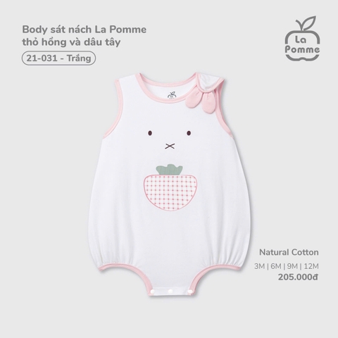 (3M-12M) LP - Body sát nách La Pomme thỏ hồng và dâu tây - Trắng