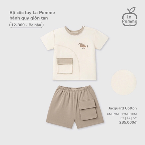 (6M-4Y) LP - Bộ cộc tay La Pomme bánh quy giòn tan - Be Nâu
