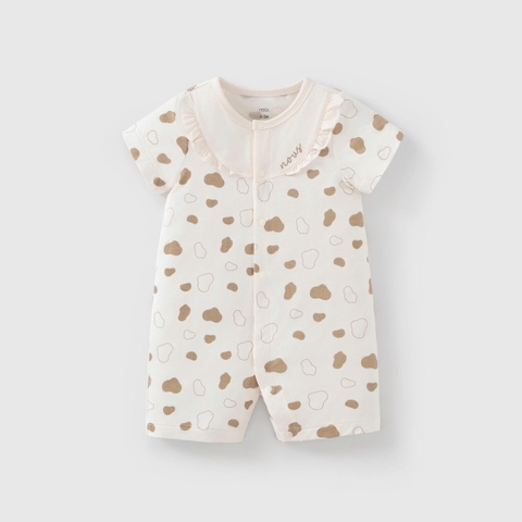 (0M-9M) NOUS - Bộ liền cộc màu be in tràn họa tiết báo - 0-3M