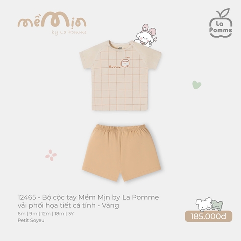(6M-2Y) LP - Bộ cộc tay Mềm Mịn by La Pomme vải phối họa tiết cá tính - Vàng