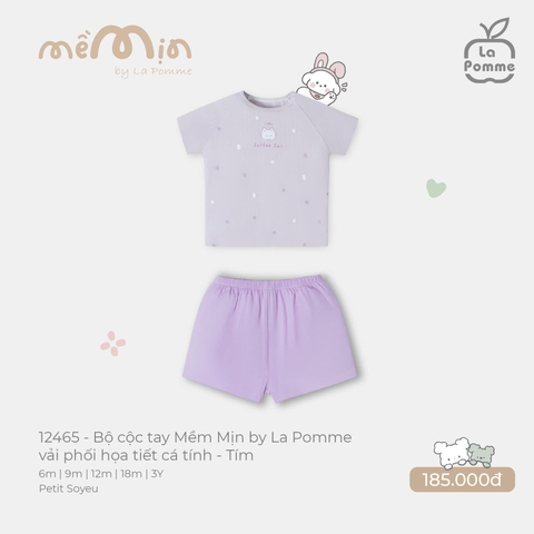 (6M-2Y) LP - Bộ cộc tay Mềm Mịn by La Pomme vải phối họa tiết cá tính - Tím