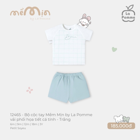 (6M-2Y) LP - Bộ cộc tay Mềm Mịn by La Pomme vải phối họa tiết cá tính - Trắng