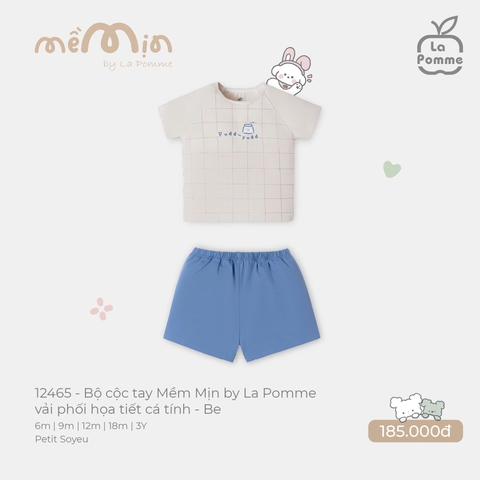 (6M-2Y) LP - Bộ cộc tay Mềm Mịn by La Pomme vải phối họa tiết cá tính - Be
