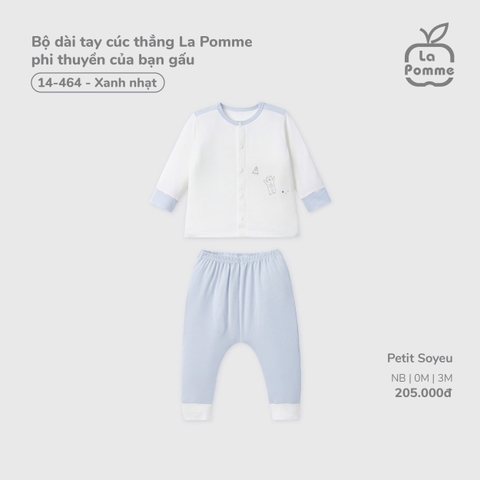 (NB-3M) LP - Bộ dài tay cúc thẳng La Pomme phi thuyền của bạn gấu - Xanh nhạt