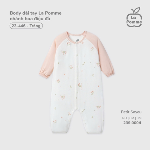 (NB-3M) LP - Body dài tay La Pomme nhành hoa điệu đà - Trắng
