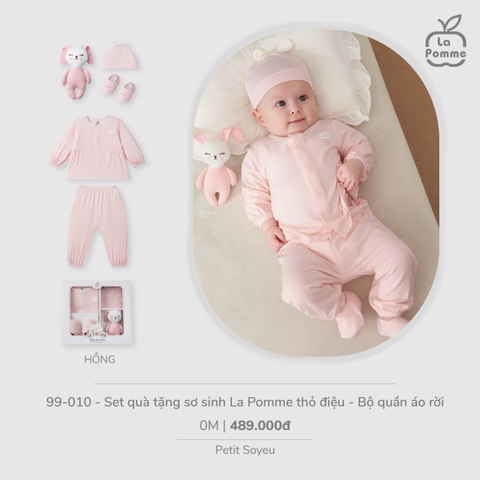 (0-3M) LP - Set quà tặng sơ sinh La Pomme thỏ điệu ( Bộ quần áo rời) - Hồng