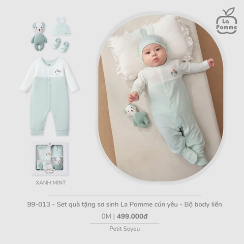 (0-3M) LP - Set quà tặng sơ sinh La Pomme cún yêu (Bộ body liền) - Xanh mint