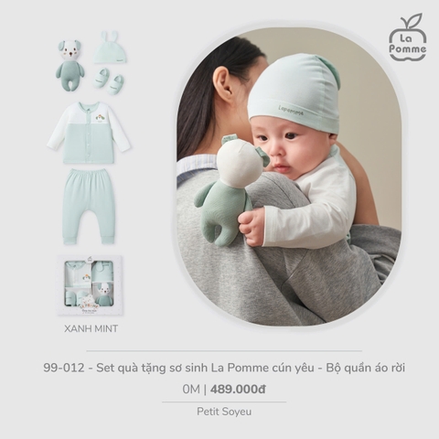 (0-3M) LP - Set quà tặng sơ sinh La Pomme cún yêu (Bộ quần áo rời) - Xanh mint