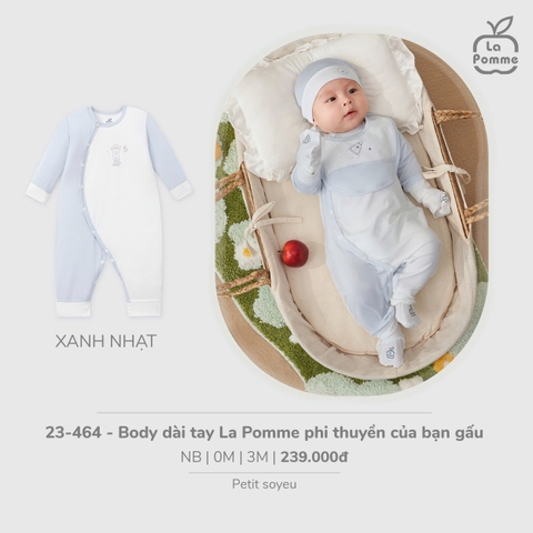 (NB-3M) LP - Body dài tay La Pomme phi thuyền của bạn gấu - Xanh nhạt