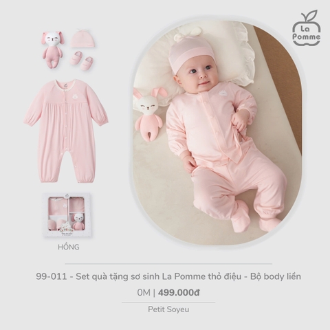 (0-3M) LP - Set quà tặng sơ sinh La Pomme thỏ điệu (Bộ body liền) - Hồng