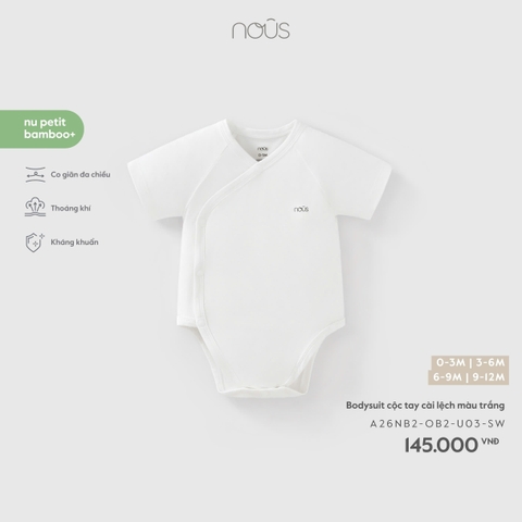 (0M-9M) NOUS - Bodysuit cộc tay cài lệch màu trắng - 0-3M