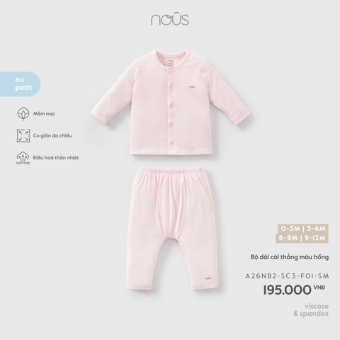 (0M-9M) NOUS - Bộ dài cài thẳng màu hồng - 3-6M
