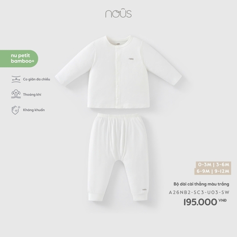 (0M-9M) NOUS - Bộ dài cài thẳng màu trắng - 9-12M