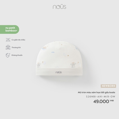 (FS) NOUS - Mũ tròn màu xám họa tiết gấu koala - Newborn