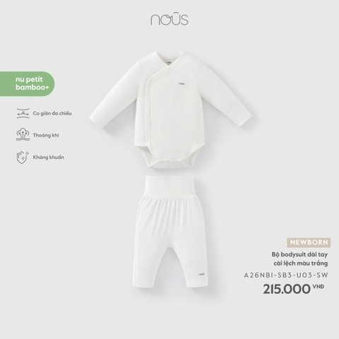 (Newborn) NOUS - Bộ bodysuit dài tay cài lệch màu trắng - Newborn