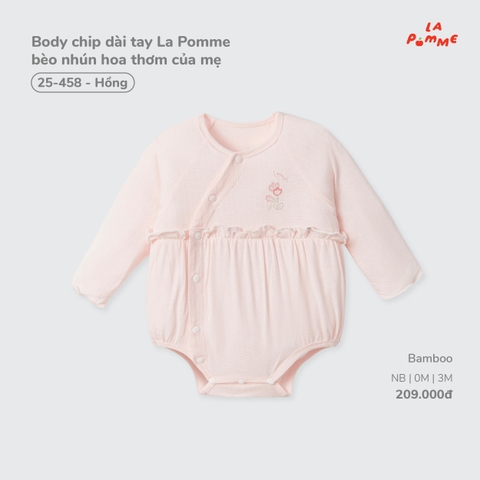 (NB-3M) LP - Body chip dài tay La Pomme bèo nhún hoa thơm của mẹ - Hồng