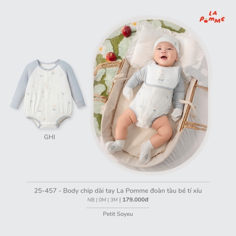 (NB-3M) LP - Body chip dài tay La Pomme đoàn tàu bé tí xíu - Ghi