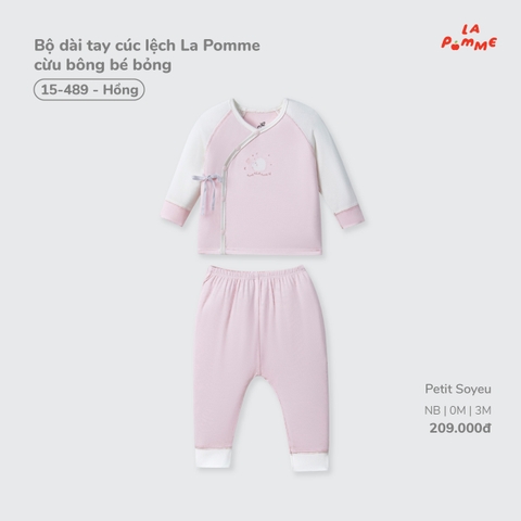(NB-3M) LP - Bộ dài tay cúc lệch La Pomme cừu bông bé bỏng - Hồng