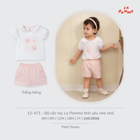 (6M-2Y) LP - Bộ cộc tay La Pomme tình yêu nho nhỏ - Trắng Hồng