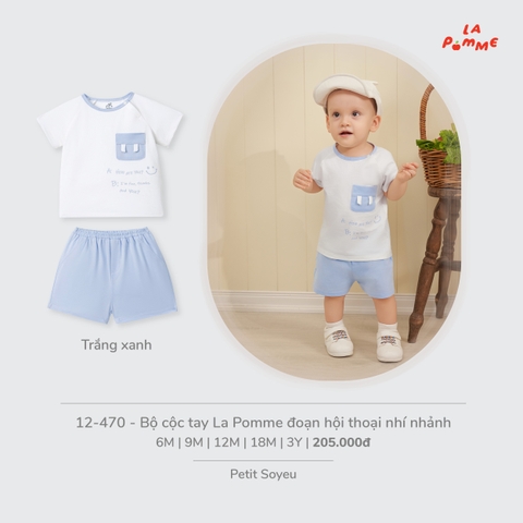 (6M-2Y) LP - Bộ cộc tay La Pomme đoạn hội thoại nhí nhảnh - Trắng Xanh
