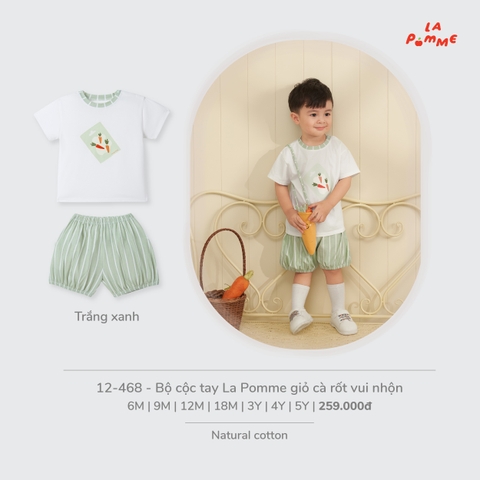 (6M-4Y) LP - Bộ cộc tay La Pomme giỏ cà rốt vui nhộn - Trắng Xanh
