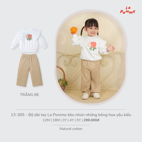(6M-2Y) LP - Bộ dài tay La Pomme bèo nhún những bông hoa yêu kiều - Trắng Be