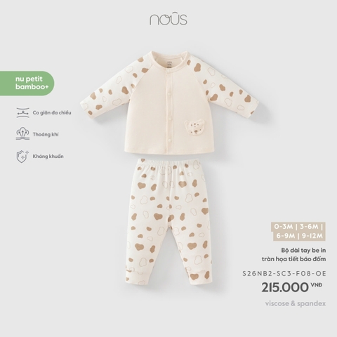 (0M-9M) NOUS - Bộ dài tay be in tràn họa tiết báo đốm - 6-9M