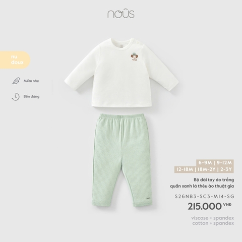 (6M-2Y) NOUS - Bộ dài tay áo trắng quần xanh lá thêu ảo thuật gia - 12-18M