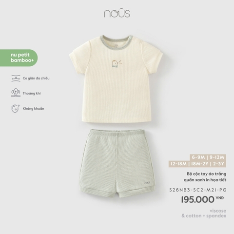 (6M-2Y) NOUS - Bộ cộc tay áo trắng quần xanh in họa tiết - 18-24M