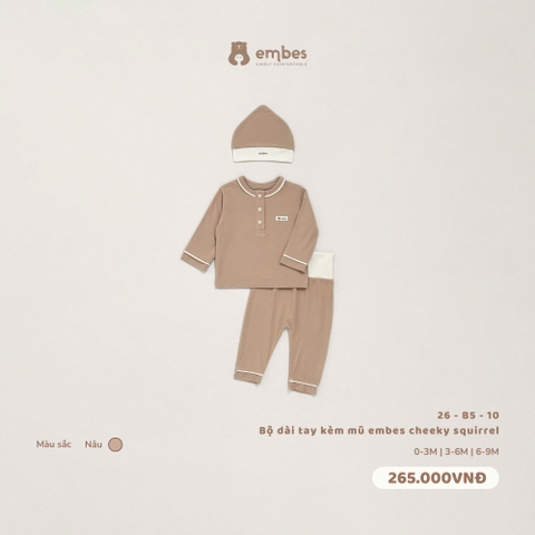EMBES - Bộ dài tay kèm mũ embes cheeky squirrel - 26-B5-10