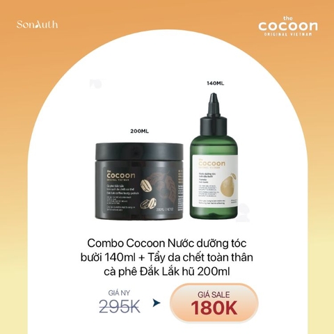 COMBO COCOON CT7-4 Nước Dưỡng Tóc Bưởi 140ml + Tẩy Da Chết Toàn Thân Cà Phê Đắk Lắk hũ 200ml
