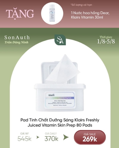 Toner Pad Dưỡng Sáng Da Klairs Freshly Juiced Vitamin Skin Prep 80Pads